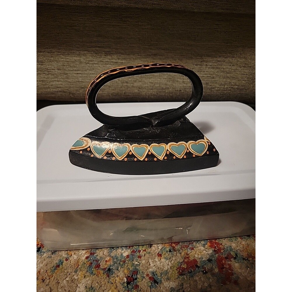 Vtg Cast Iron Painted Iron Doorstop Decor Country Farmhouse Decor Black Hearts